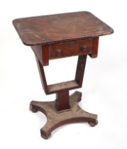 A 19th century figured mahogany work table with one frieze drawer and one faux frieze drawer, on a