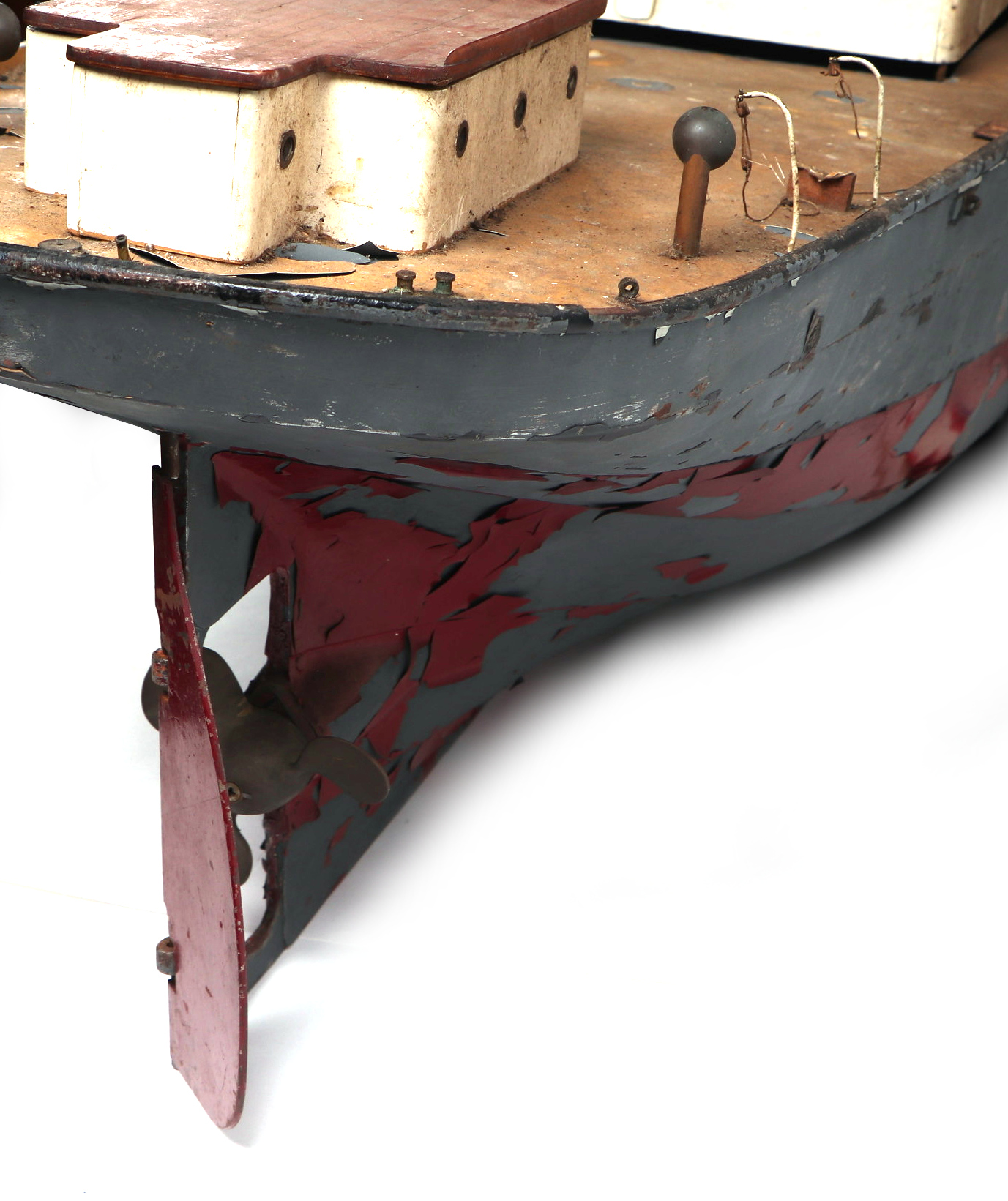 Naval interest: A large scratch built model, iron clad with brass fittings, originally steam powered - Image 7 of 7
