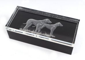 A Peter Hicks acrylic trinket box, the lid decorated with Great Danes, signed & dated 1974, 22.