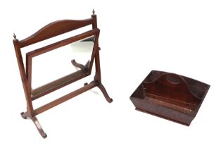 A mahogany toilet mirror, 54cms wide; together with a Georgian mahogany two-division cutlery tray (