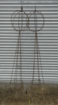 A pair of wirework obelisk rose or sweet pea supports, approx 200cms high (2).