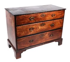 A 19th century mahogany chest of three long drawers, on bracket feet, 113cms wide, probably the
