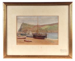 G D Hol (?) - Harbour Scene with Moored Boats - watercolour, indistinctly signed lower right, 23