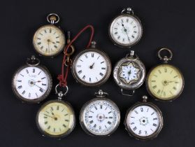 A quantity of silver cased fob watches (9).