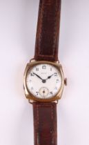 A 1920's Rolex wristwatch, the white enamelled dial with Arabic numerals, subsidiary seconds dial,