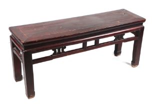 A Chinese stained elm bench or window seat, 115cms wide.