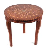 An Indian inlaid hardwood occasional table, 50cms diameter.