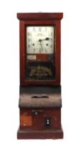 A National Time Recorder Co. Ltd. clocking in machine in an oak case, 100cms high.
