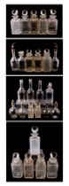 A quantity of cut glass decanters to include a set of five liquor decanters.