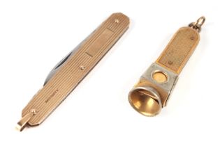 A 9ct gold and metal cigar cutter; together with a 9ct gold and metal penknife, 52g.