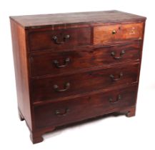 A George III mahogany chest of two short and three graduated long drawers, on bracket feet, 108cms