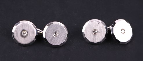 A pair of gentlemen's 15ct white gold and diamond cufflinks, 12g, cased.