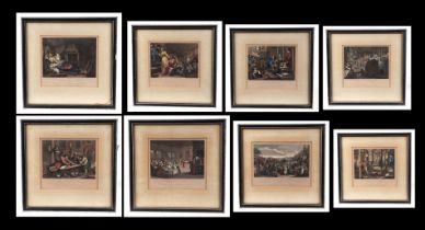 A set of eight Hogarth coloured engravings, each 17 by 15cms, all framed & glazed (8). Condition