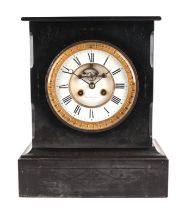 A Victorian slate mantle clock, the white dial with Roman numerals, signed 'Bell Bros, Paris, fitted