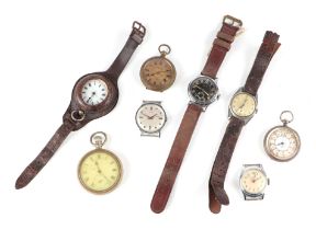 A small group of pocket and wrist watches to include a silver open faced pocket watch; two other