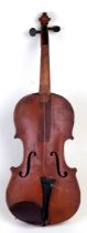 A violin with a 14ins two-piece back, for restoration.