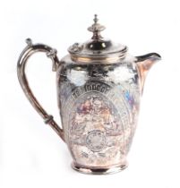 An Indian white metal teapot with chased decoration, 682g, 21cms high.