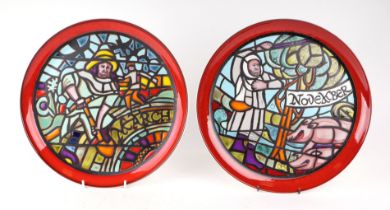 A pair of Poole Pottery limited edition medieval plaques designed by Tony Morris, circa 1973, 49/