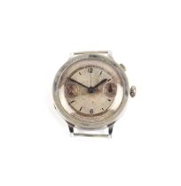 A possibly military issue WWII single push chronograph wristwatch, the silvered dial with two