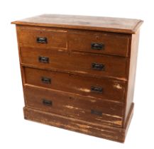 An Edwardian pine chest of two short and three graduated long drawers with scumble painted finish,