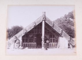 A late Victorian albumen album containing images of New Zealand, sixty eight 20 by 15cms images, the