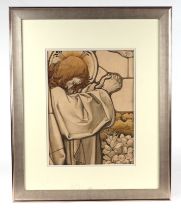 In the manner of Dante Gabriel Rosetti - A Religious Image of Jesus Praying - possibly a cartoon for