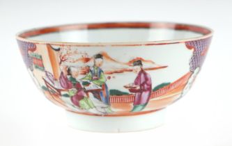 An 18th century Chinese famille rose footed bowl decorated with figures, 17cms diameter. Condition