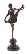 Bruno Zack (circle of Bruno Zach) - a bronze Art Deco figural sculpture depicting a high kicking