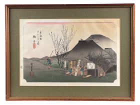 An Edo period Japanese Ando Hiroshige coloured woodblock print - Mariko Tea House in the 53 Stations