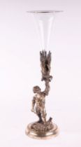 A Victorian silver plated epergne, the column in the form of a young man, 29cms high.