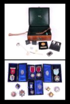 A collection of silver and enamel Masonic jewels, some cased, to include an enamel founders medal