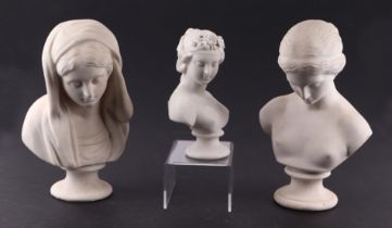 A group of three antique Parian busts depicting classical women, the largest 22cms high (3).