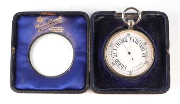 A late 19th / early 20th century nickel cased pocket barometer, cased, 6.5cms diameter.