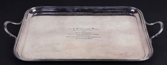 Military Interest: A silver plated two-handled tray with presentation inscription 'Lt F. W. Gordon-