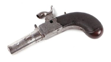 A 19th century pistol by Kither of Dartford with cylindrical steel barrel and chequered walnut