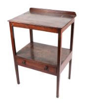 A George III style mahogany two-tier side table, the rectangular galleried top above a single