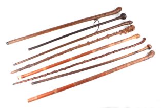 A quantity of walking canes including African and Japanese examples. (8)