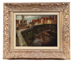 Nestor Cambier (Belgian 1879-1957) - Bruges River Scene with a Bridge - signed lower left, oil on