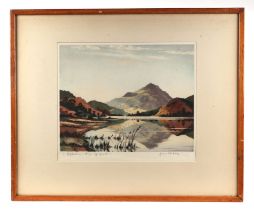 James Priddy ( British 1916-1980), 'Still waters, Flin Dinas' , coloured artist proof etching,