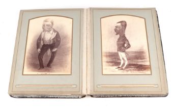 A late Victorian Indian photograph album containing photographic postcards depicting caricatures