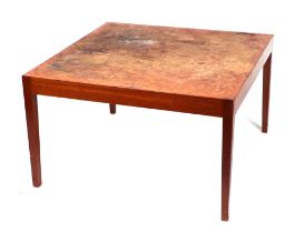 A Vanson mid 20th century modern teak low table on tapering square legs, 69cms square.