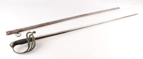 A French 1882 pattern Infantry Officers sword in its plated scabbard. Stamped with a G in an oval.