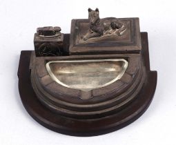 An Art Deco smokers companion ash tray with lighter, cigarette box and ashtray, 18cm wide