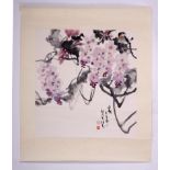 A Chinese watercolour scroll painting depicting a bird amongst flowering cherry blossom, 54 by