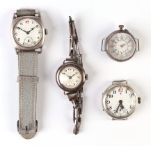 A group of silver watches to include trench watch examples (4)