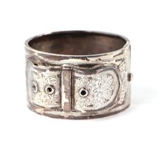 A late Victorian silver bracelet or cuff in the form of a buckle, 49g, 6cms diameter, Chester