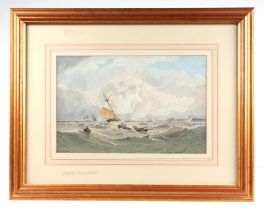 W J Pinnock (19th century British) - Seascape with Fishermen in a Rough Sea - signed lower left,