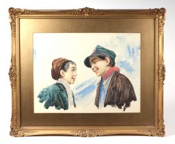 Continental School, Study of two young boys, watercolour, framed and glazed, 40cm by 30cm.