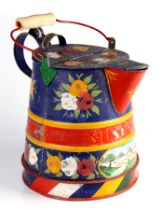 A bargeware watering can traditionally decorated with roses and vignette depicting a canal, 28cms