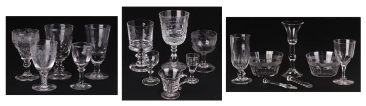 A collection of 19th century and later table glassware to include a Thomas Webb Battle of Britain
